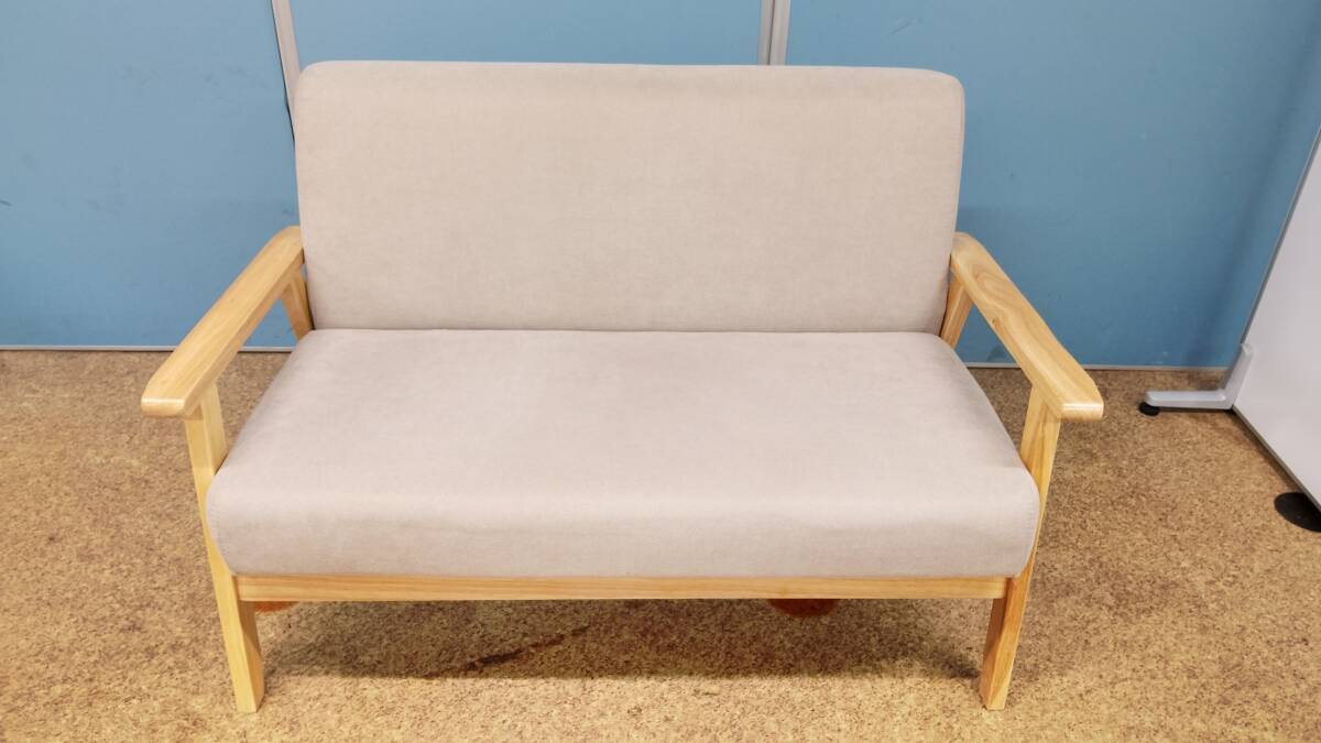 【中古】二人掛けソファ シンプル 木目